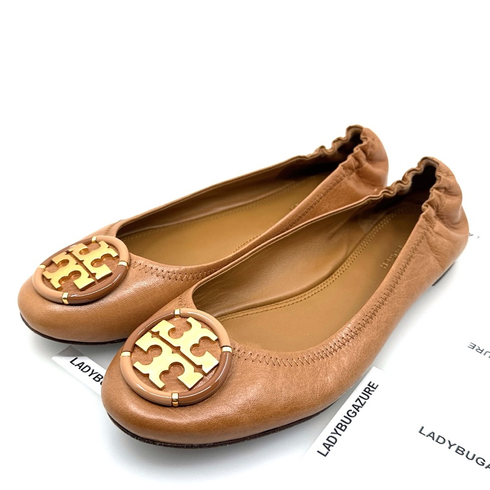 Tory Burch Multi-Logo Ballet Tan Flats Gold Logo - like new Size 7.5 w/dust bag - Picture 3 of 7